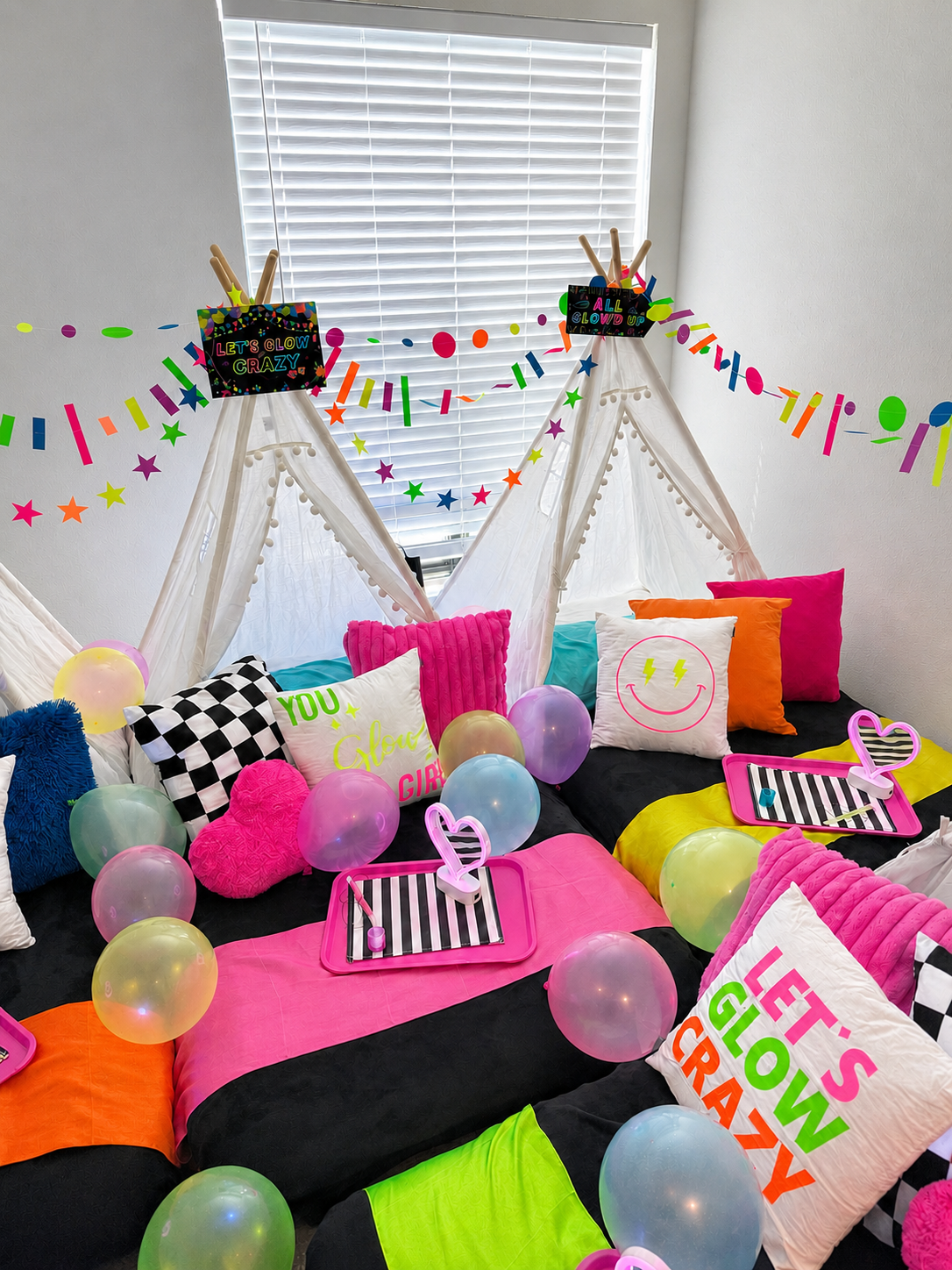 Colorful glow themed teepee party